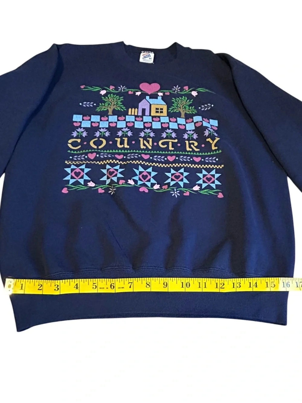 Vintage Jerzees Super Sweats USA Made Country Folk Art Graphic Sweatshirt M - Picture 7 of 11